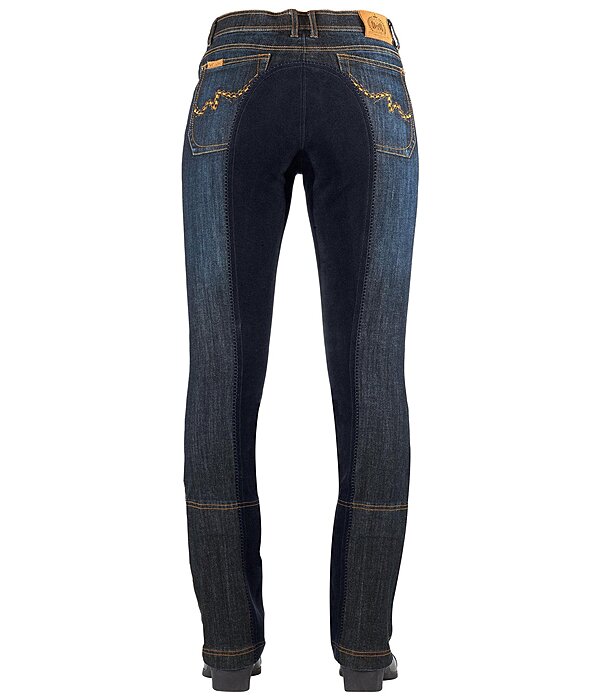 Bequeme Jeans-Jodhpur-Reithose im Five-Pocket-Style und mit Stretchbesatz aus dehnbarem, kontrastfarbenem Kunstleder. Elastische